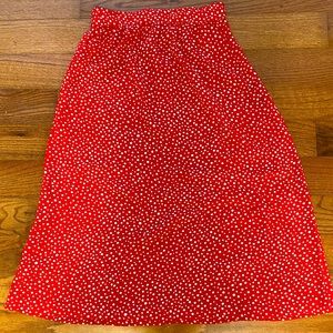 Vintage red polka dot midi skirt, Size XS/24” waist